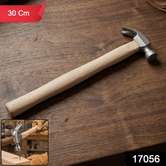 Claw hammer with wooden grip in carpentry kit