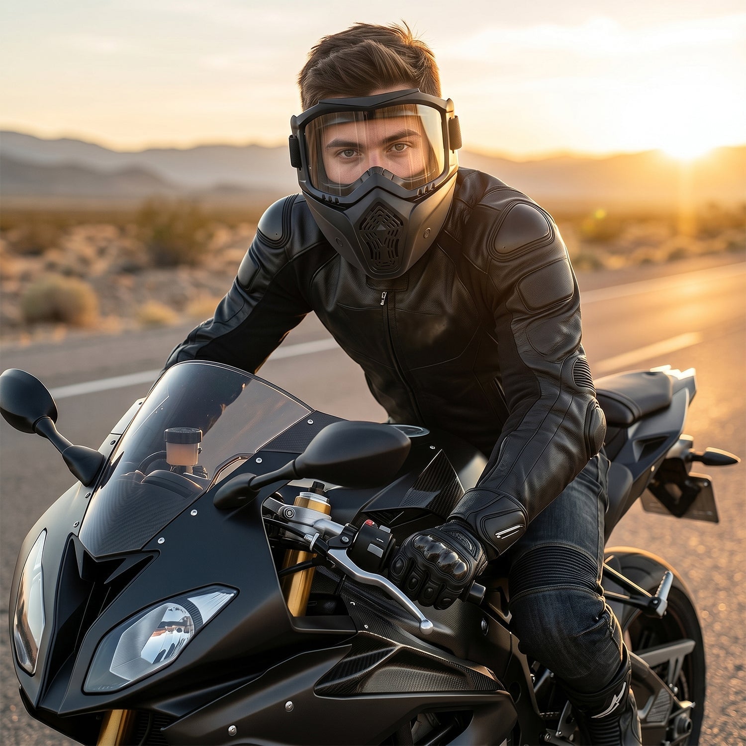 Person wearing bike goggle face mask while riding