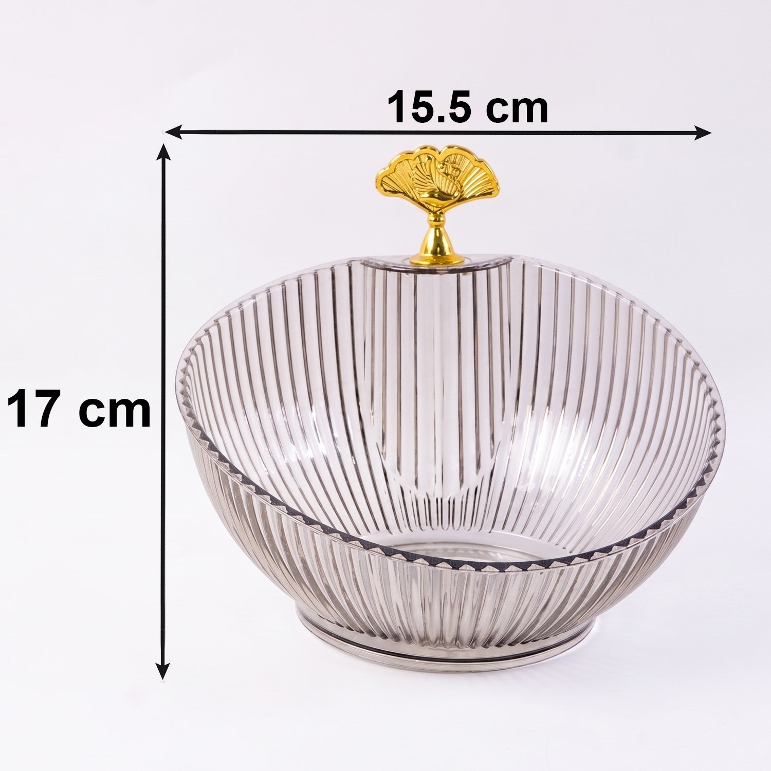 Size guide showing dimensions of decorative plastic fruit bowl