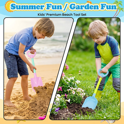 Children using lightweight plastic sand tools in outdoor setting
