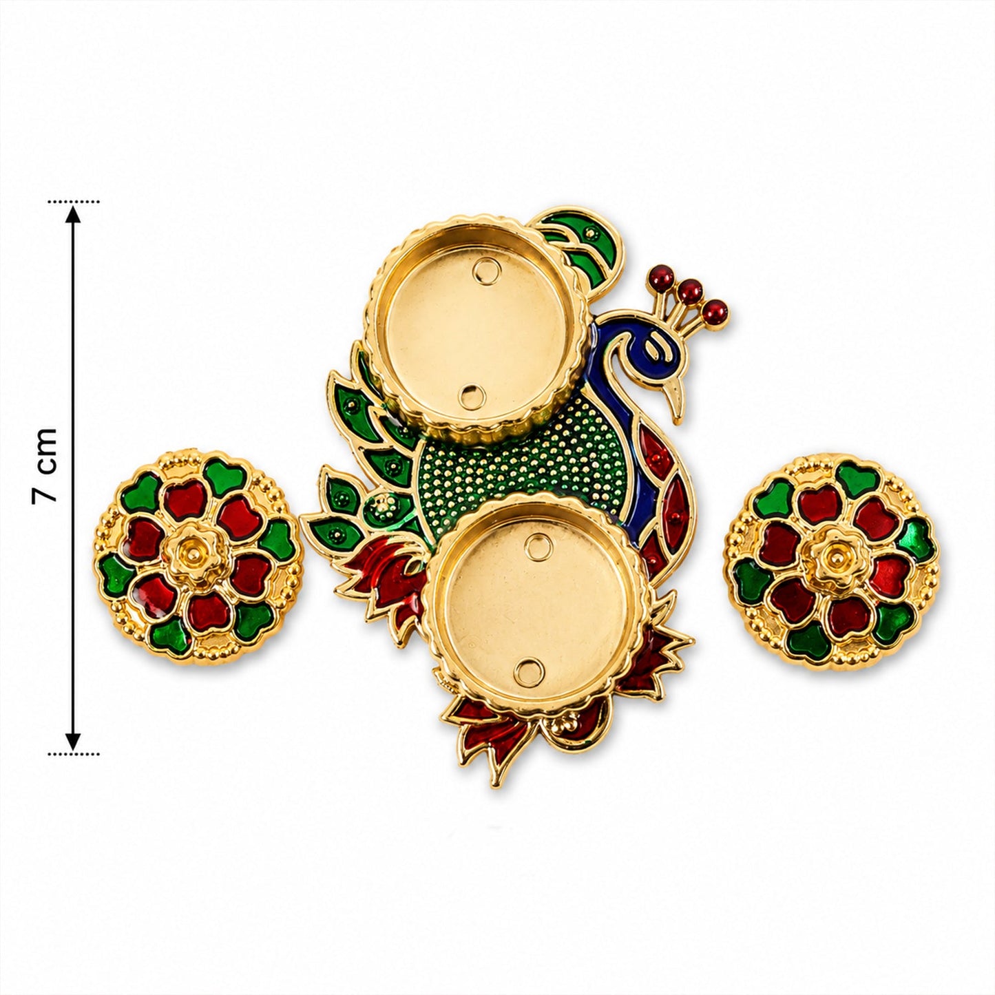 Decorative peacock kumkum dani in easy-to-view profile