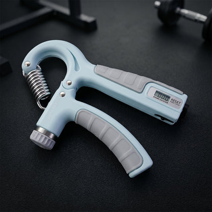 Angled view of hand gripper fitness tool