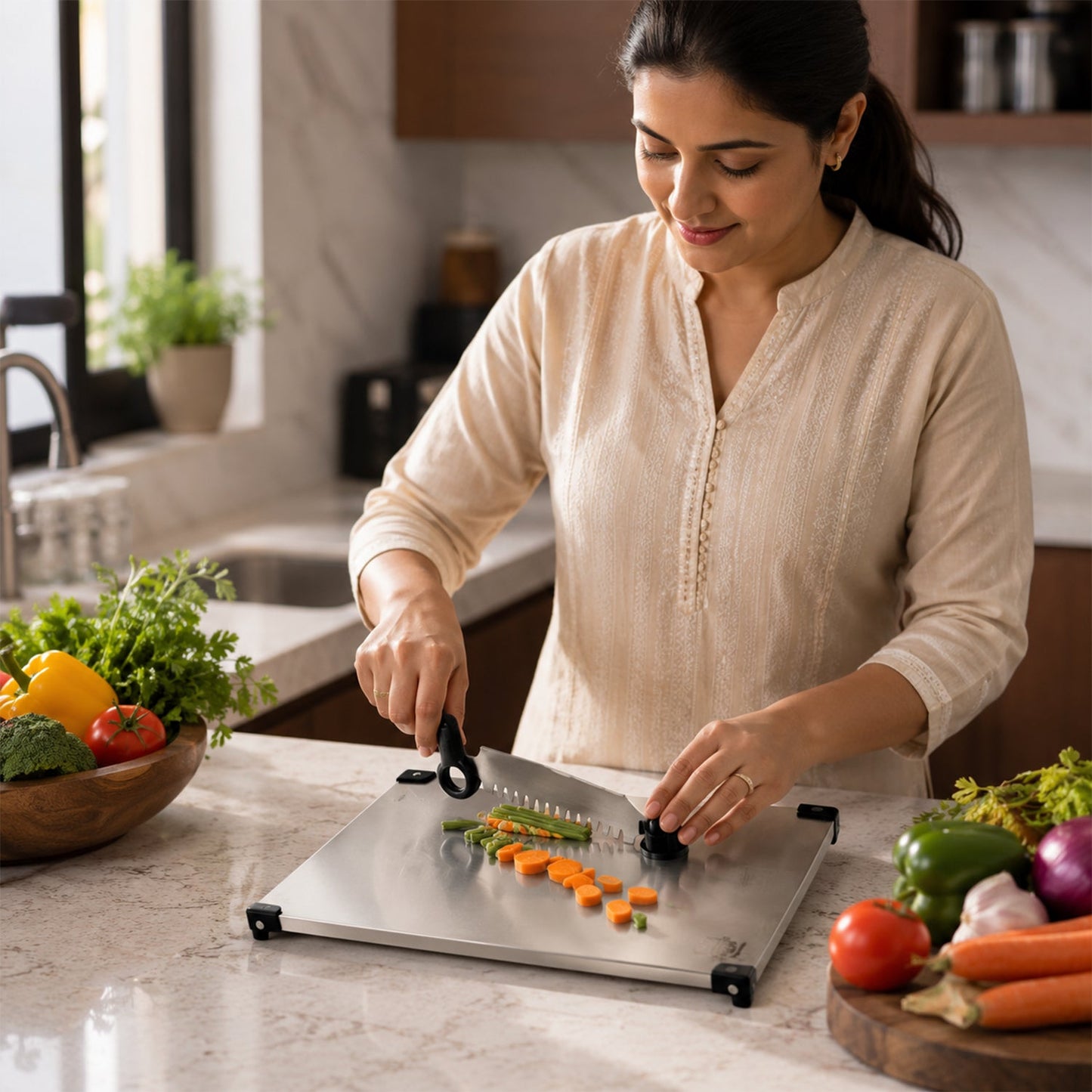 Stainless Steel 2 in 1 Cutting and Chopping Board with Knife for Kitchen (1 Pc) view 8