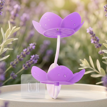 A flower shape wall mounted soap holder installed in a modern bathroom setting.
