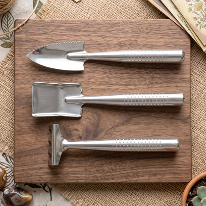 Ergonomic 3 piece garden tool set for planting and soil care