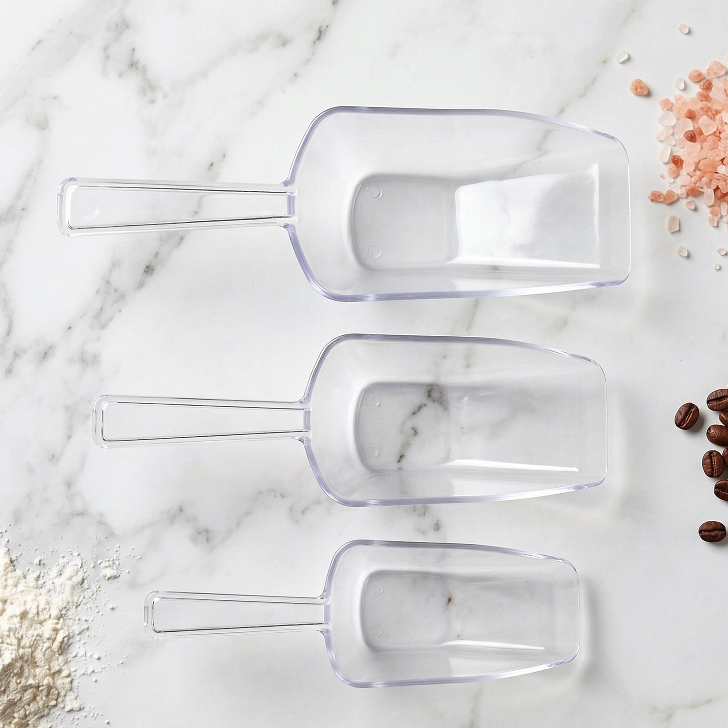 Reusable plastic scoop set for coffee, protein powder and flour
