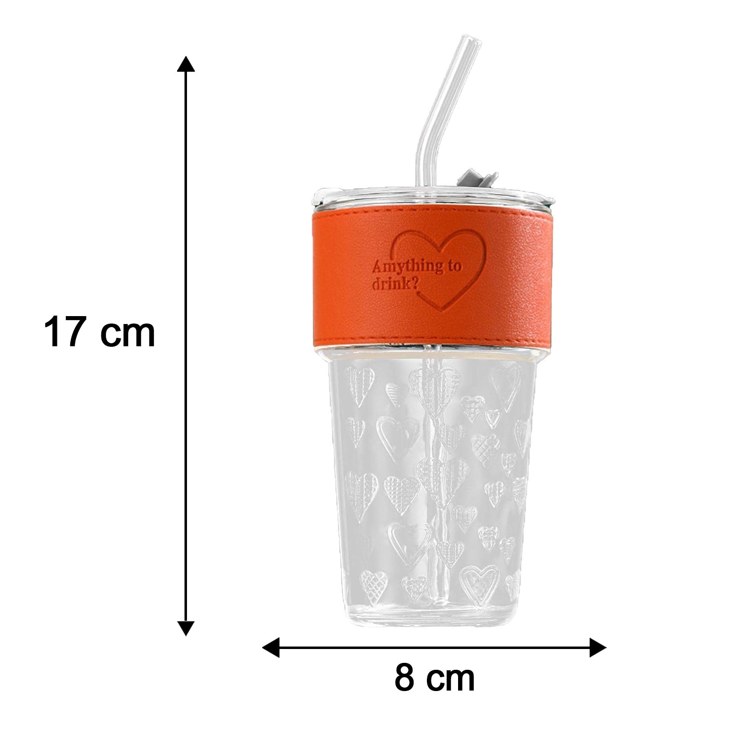 Dimensions of the glass drinking tumbler, including height and volume