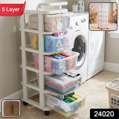 5 tier plastic drawer organizer on wheels for home and office