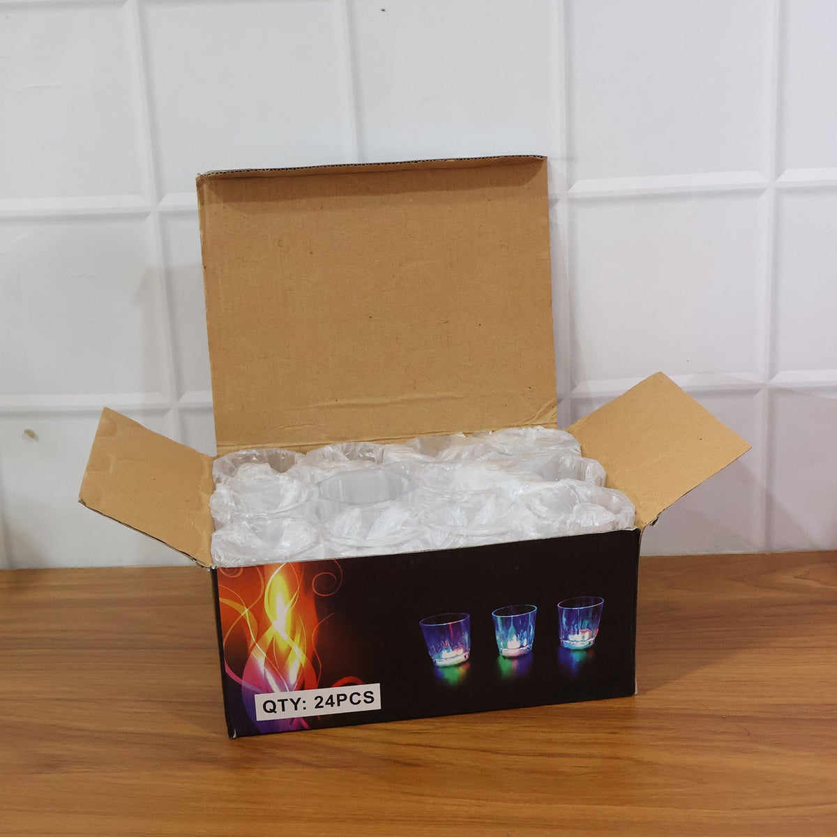 Flashing LED mini glasses for festive drinks